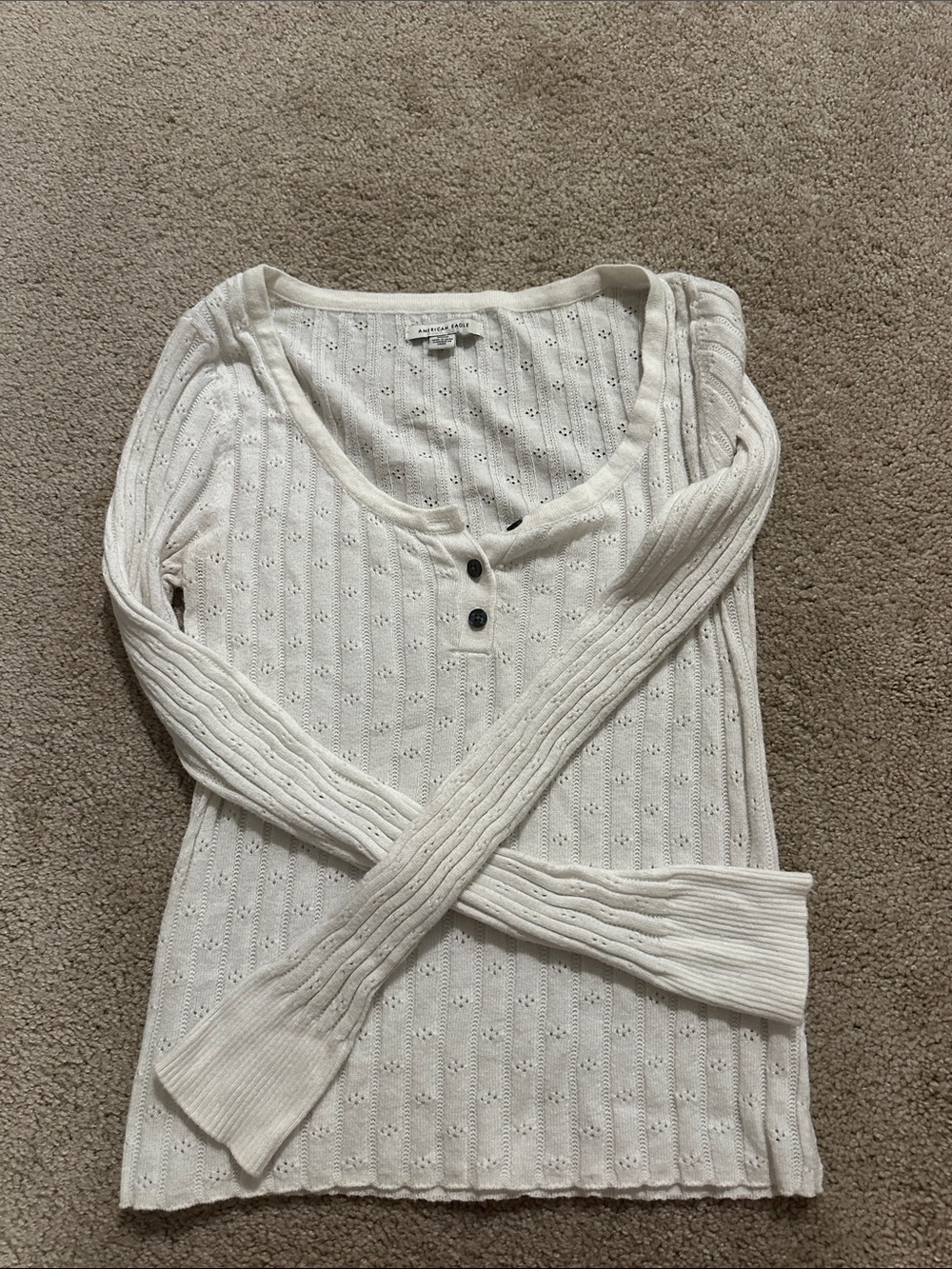 American Eagle Outfitters Off-White Ribbed Henley Sweater